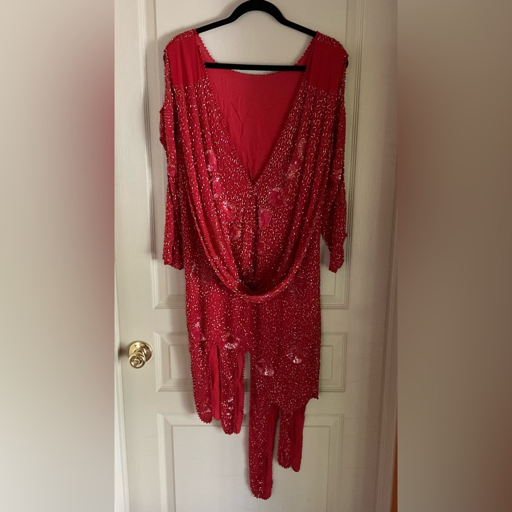 Metamorphosis 100% Silk Fully Beaded Art Deco Asymmetrical Hem Dress VTG 80’s - Picture 2 of 9